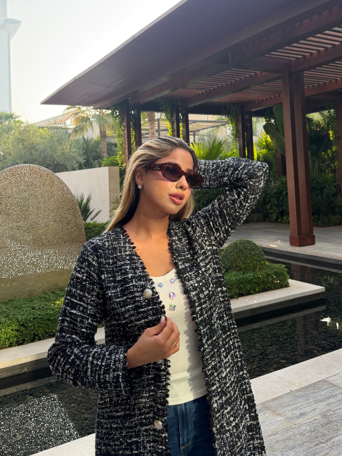 Metallic tweed abaya