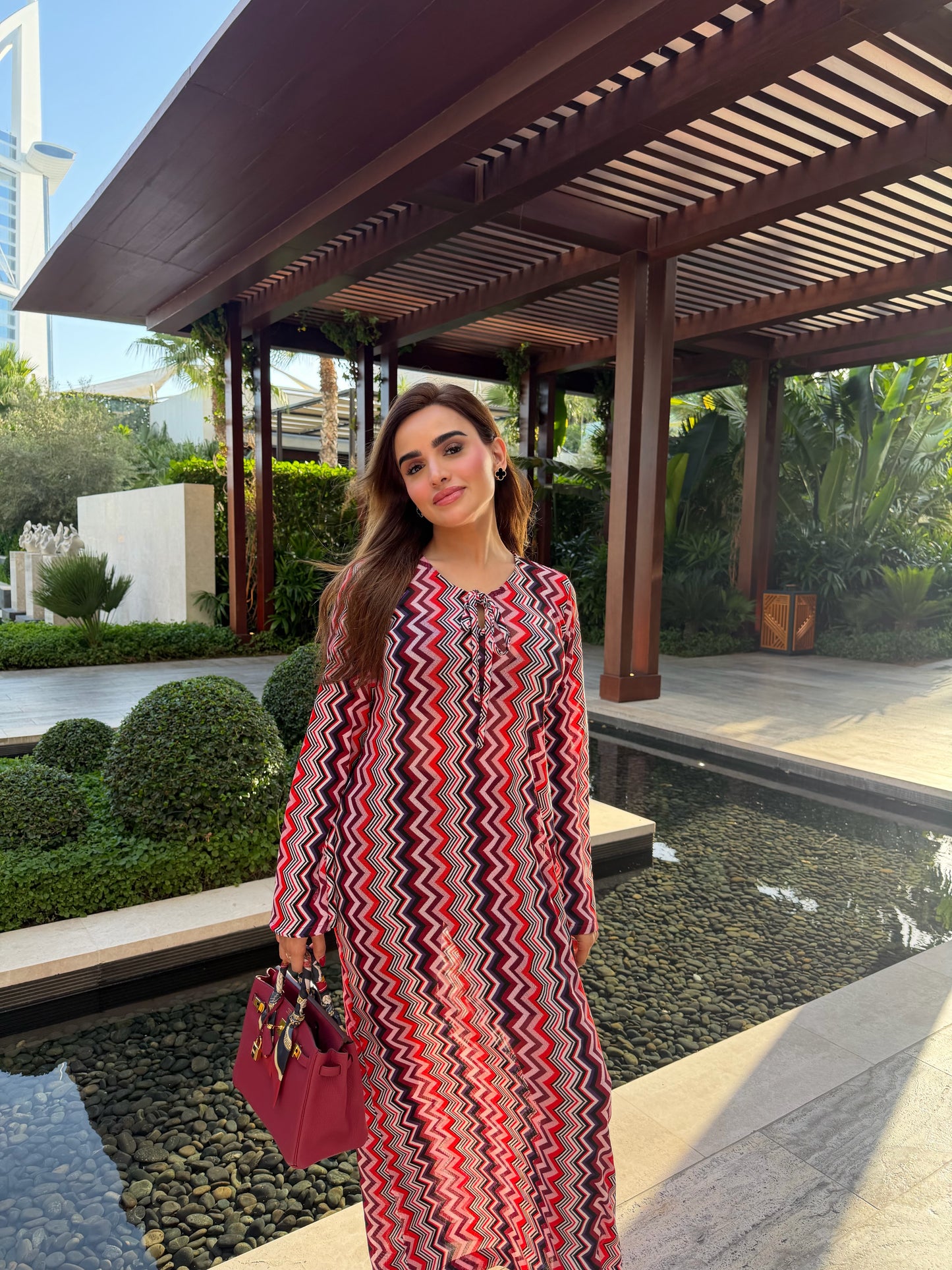 long jersey zig zag maxi dress