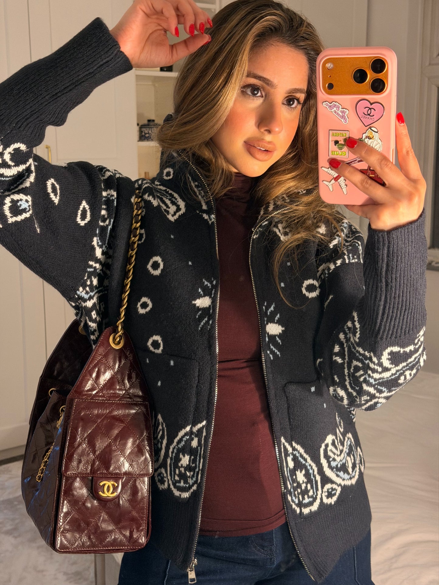 Navy patterned knit jacket