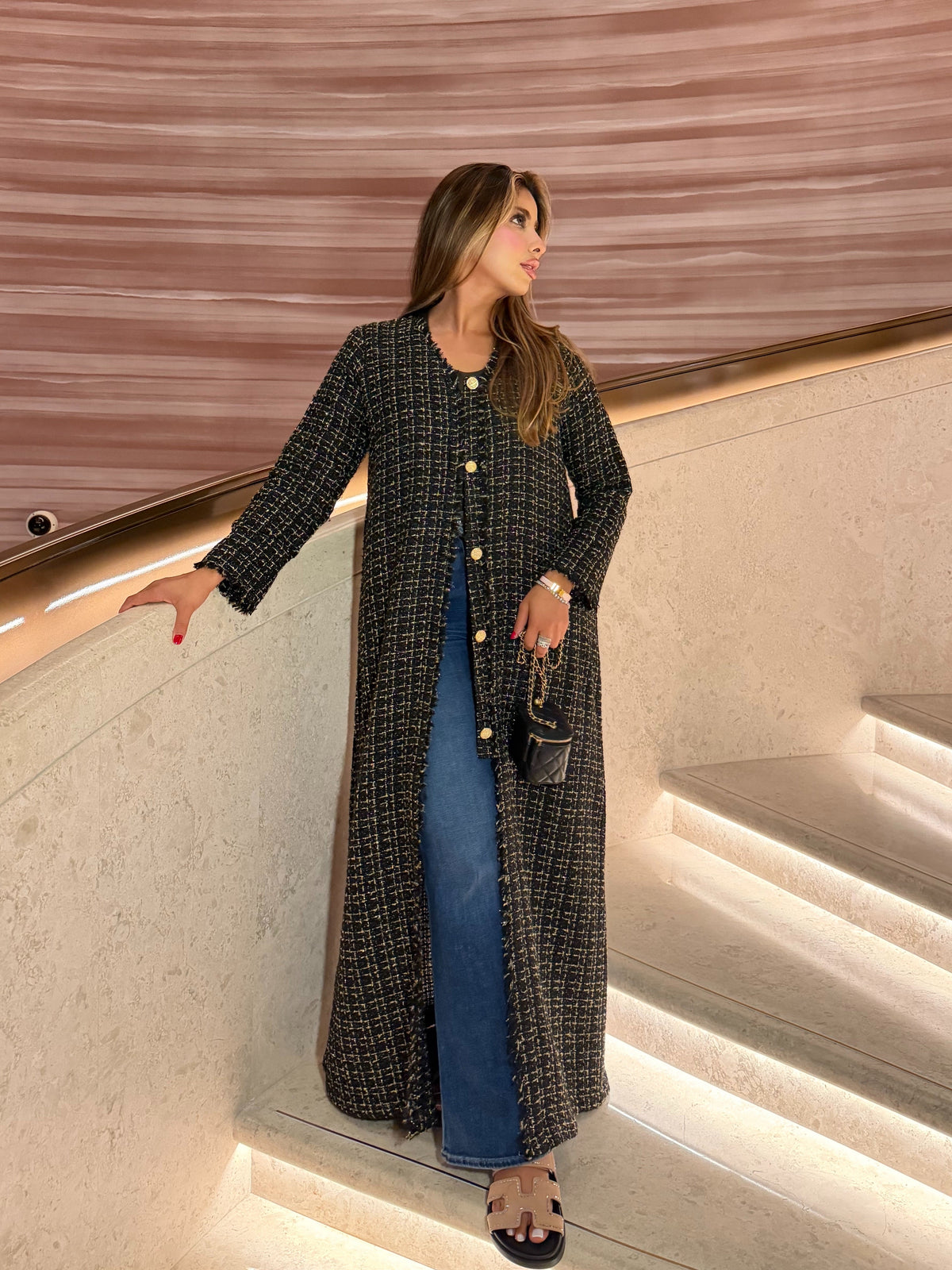 rania black tweed abaya