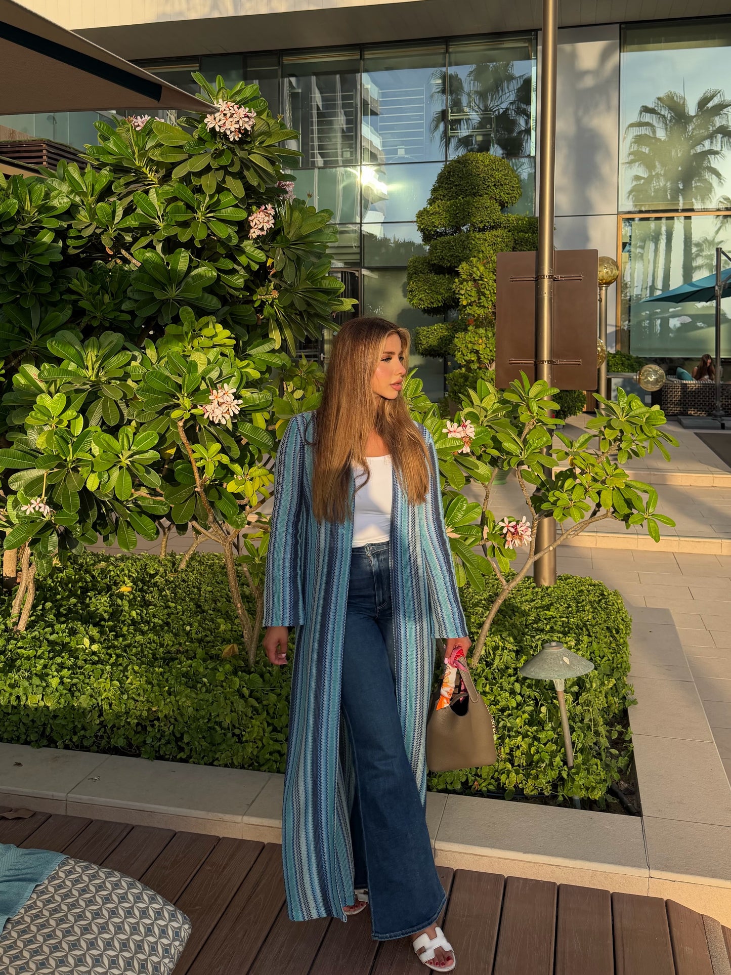 Jersey blue zig zag long cardigan