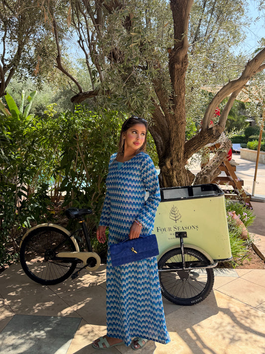 Blue zig zag jersey dress