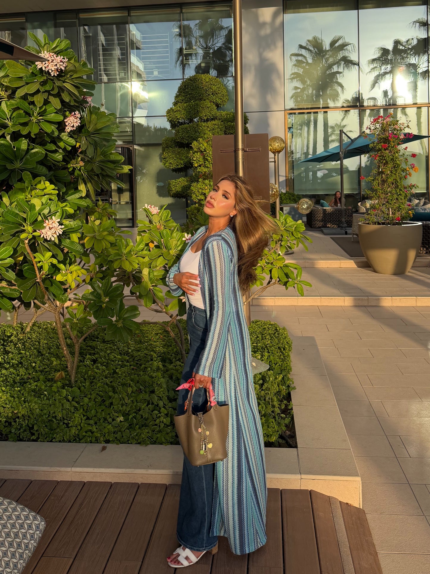 Jersey blue zig zag long cardigan