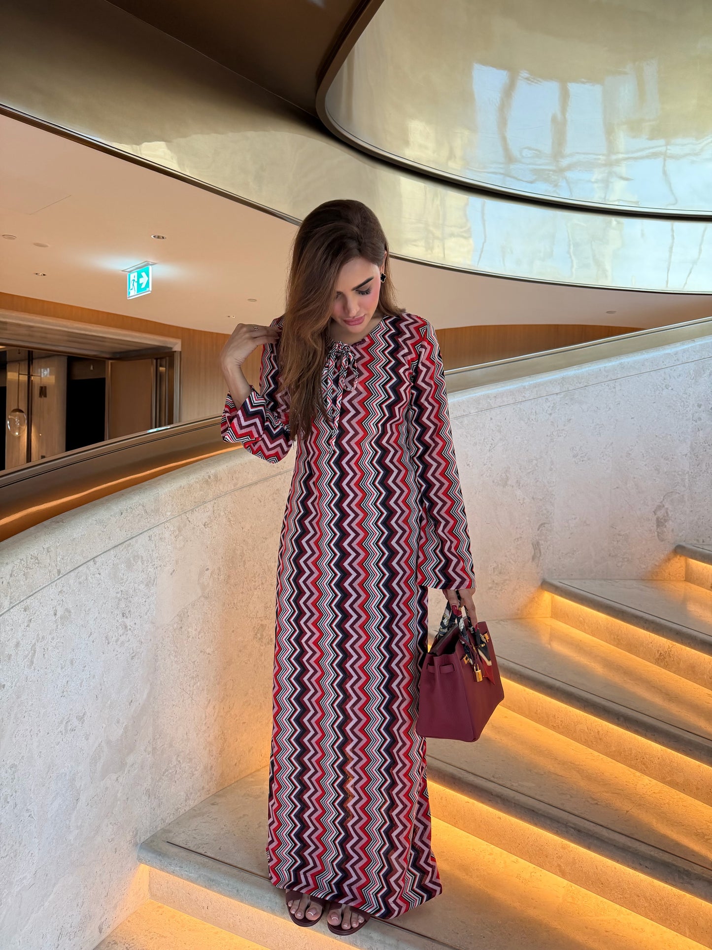 long jersey zig zag maxi dress