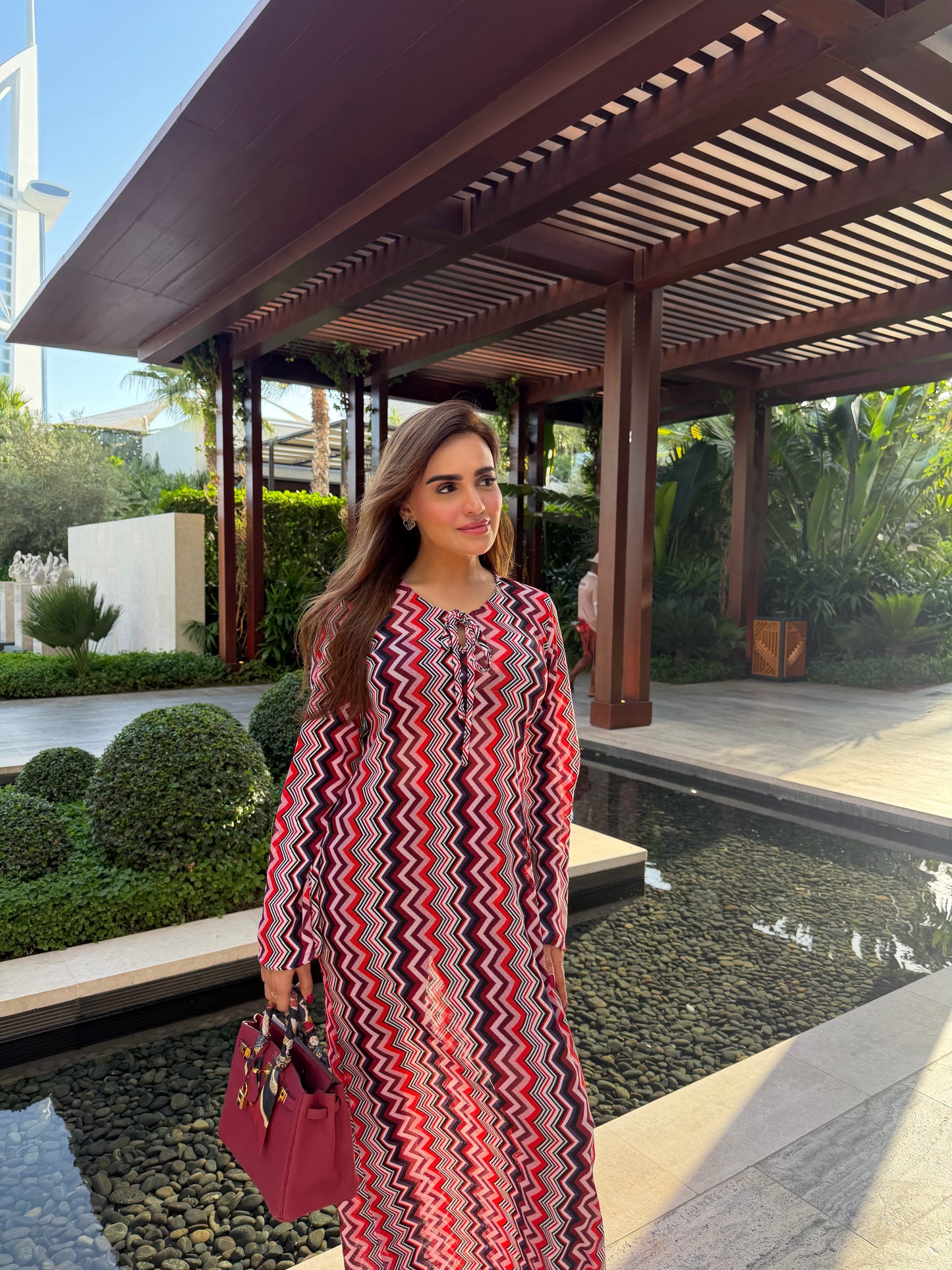 long jersey zig zag maxi dress