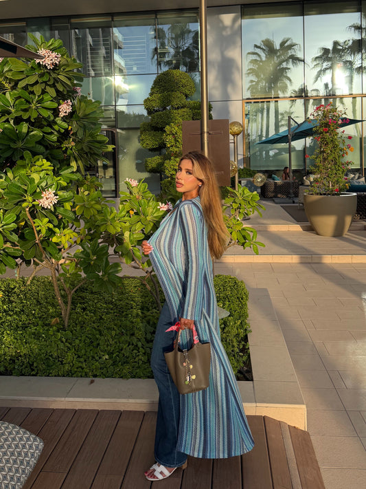 Jersey blue zig zag long cardigan