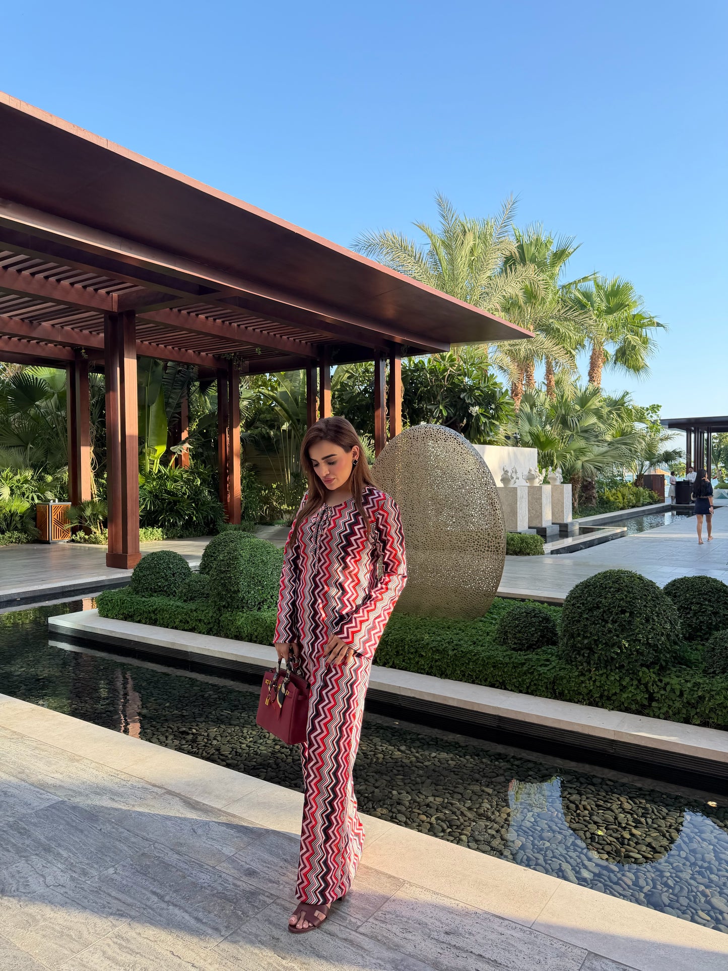 long jersey zig zag maxi dress