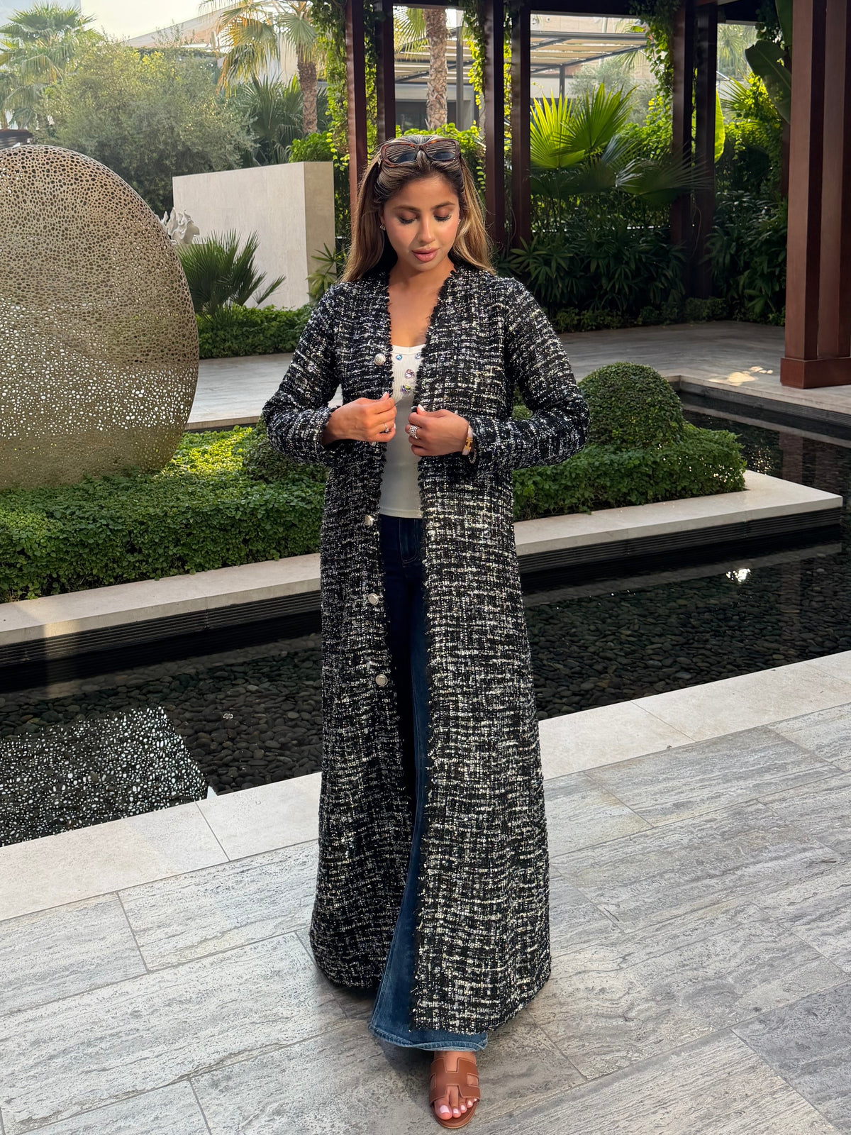 Metallic tweed abaya