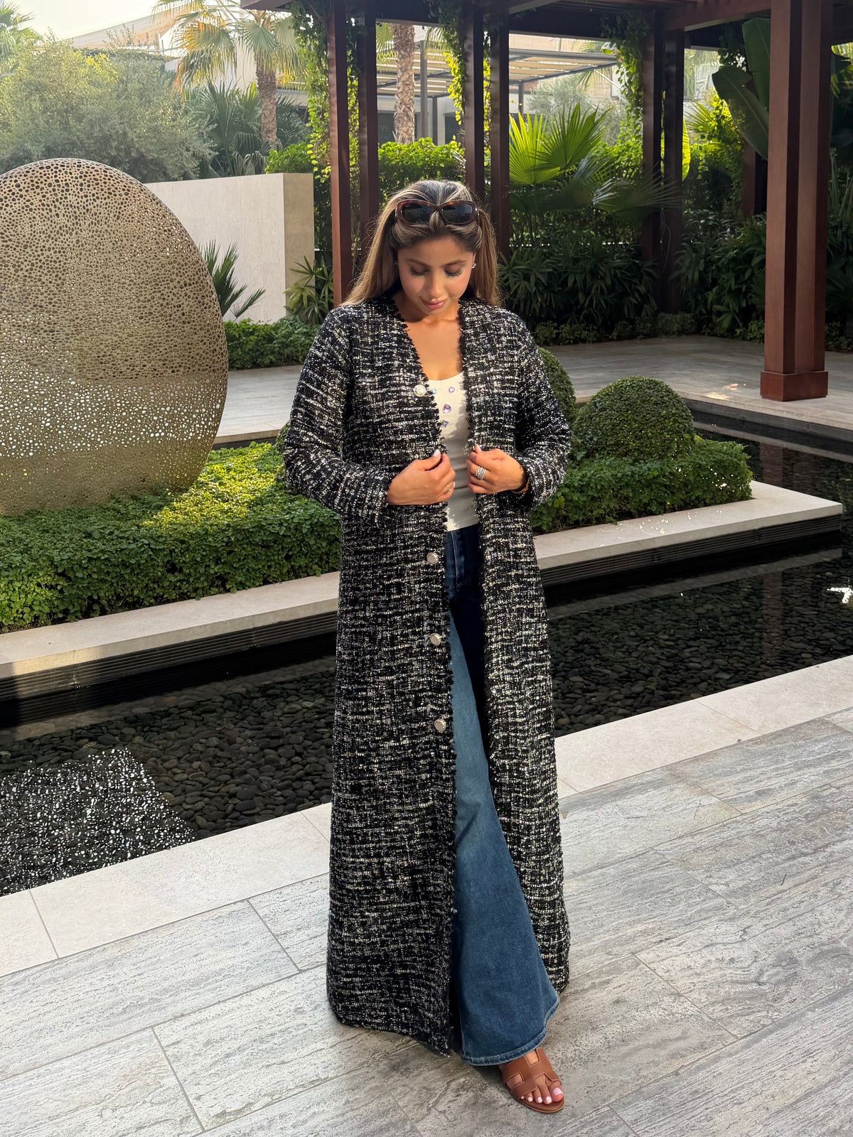 Metallic tweed abaya