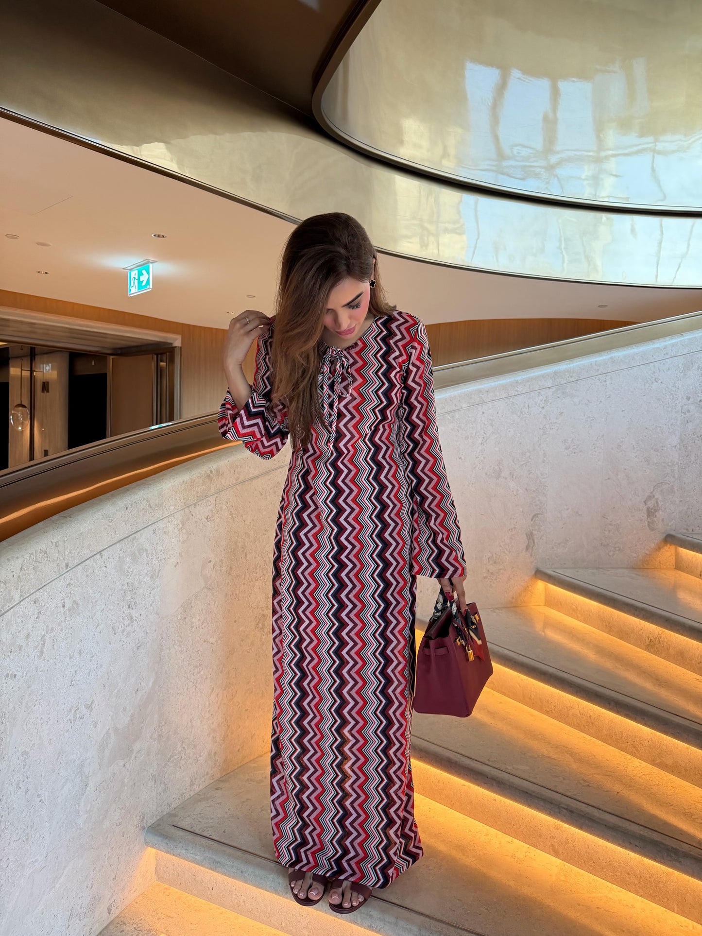 long jersey zig zag maxi dress