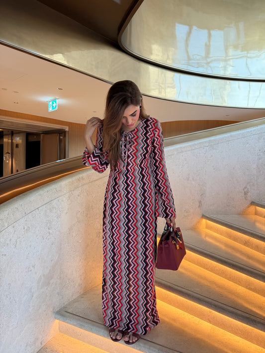 long jersey zig zag maxi dress