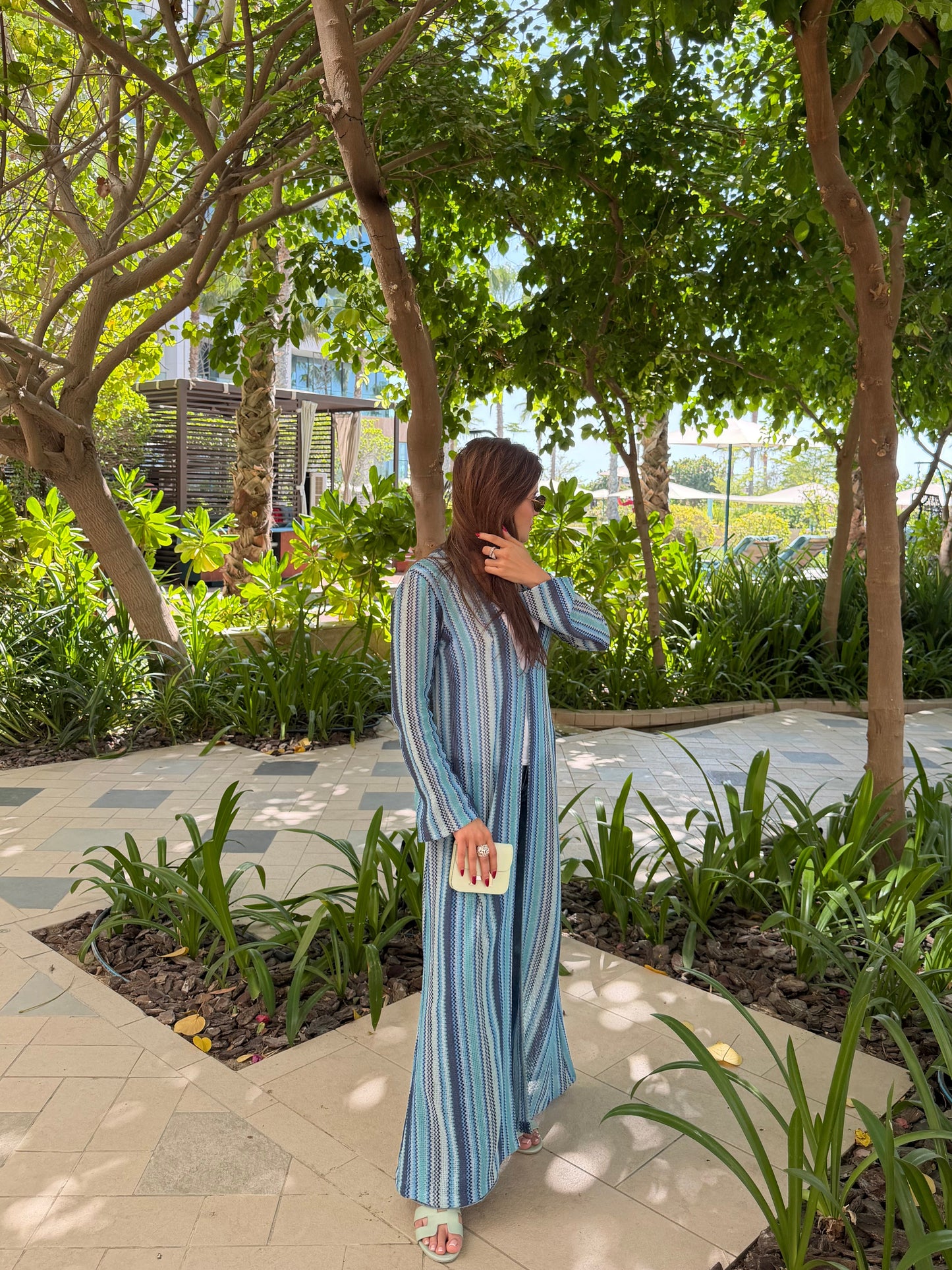 Jersey blue zig zag long cardigan