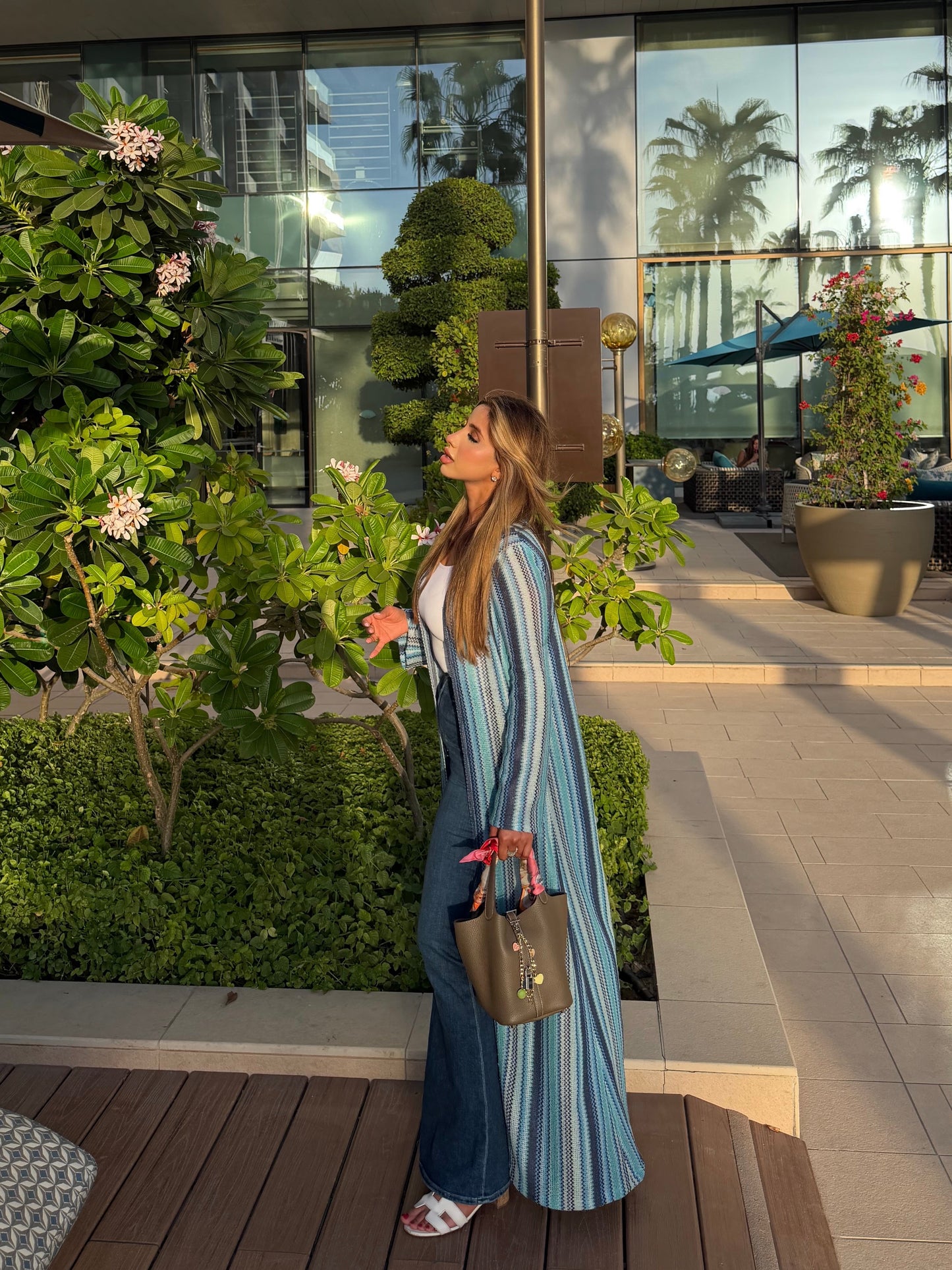 Jersey blue zig zag long cardigan