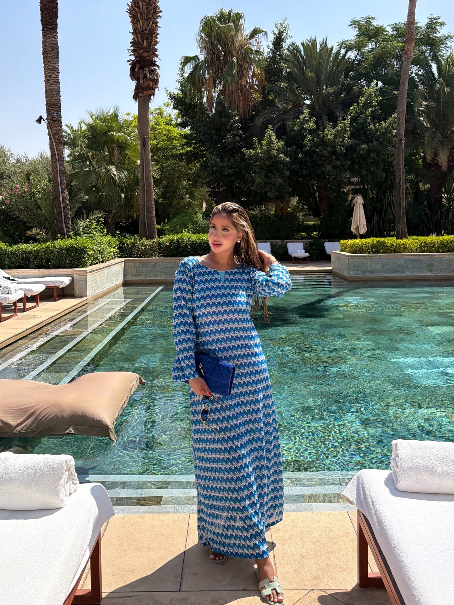 Blue zig zag jersey dress