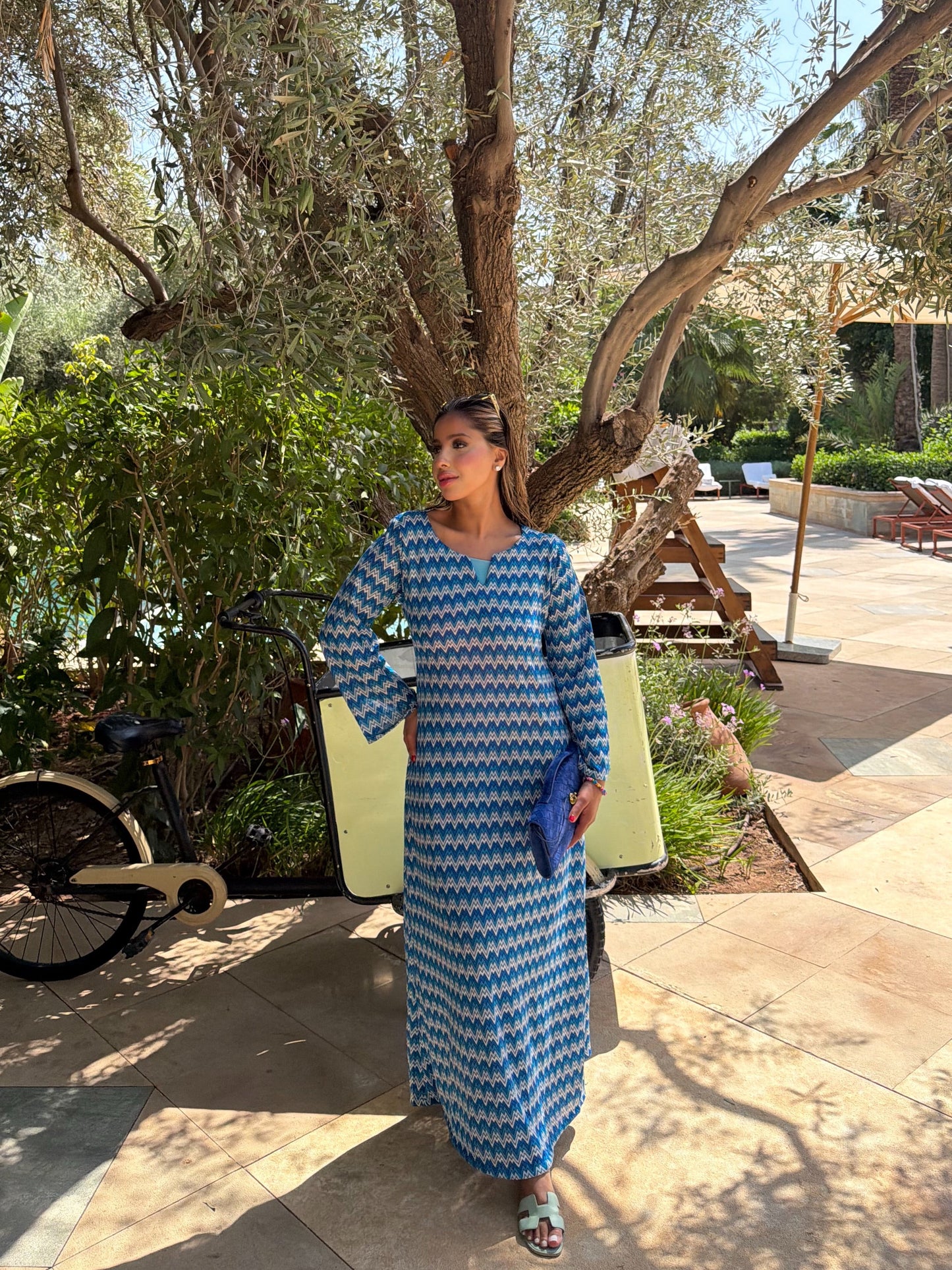 Blue zig zag jersey dress
