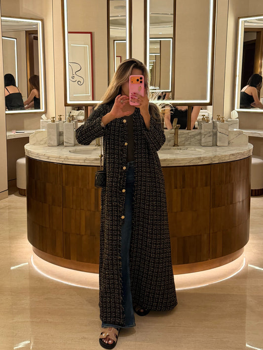 rania black tweed abaya