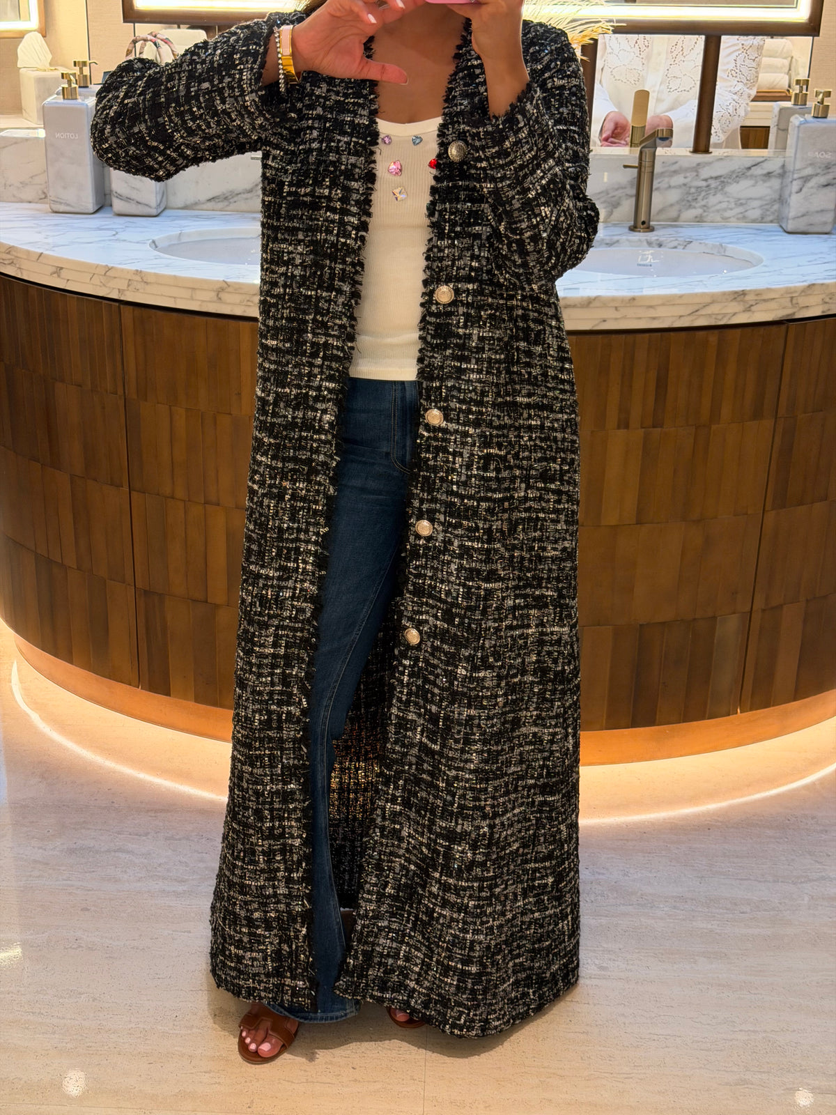 Metallic tweed abaya