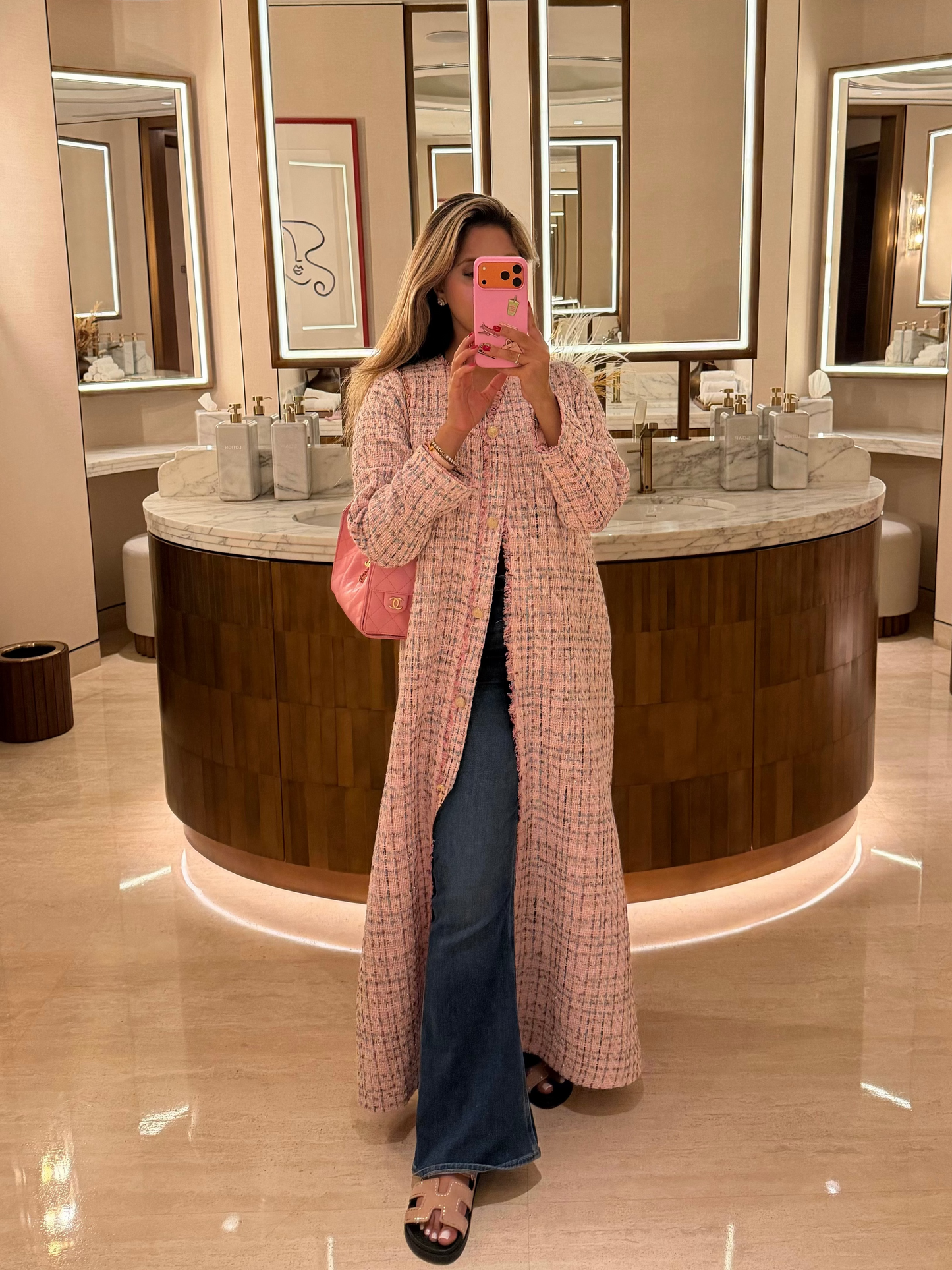 reem pink tweed abaya