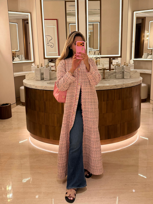 reem pink tweed abaya