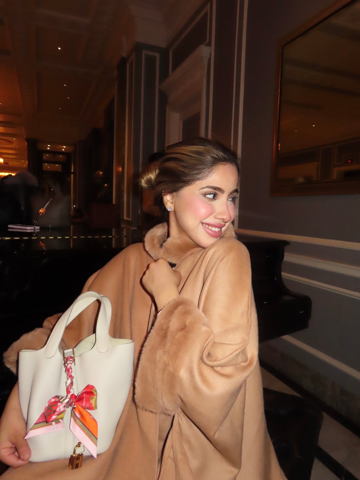 Lily woollen cape shawl with fur trim