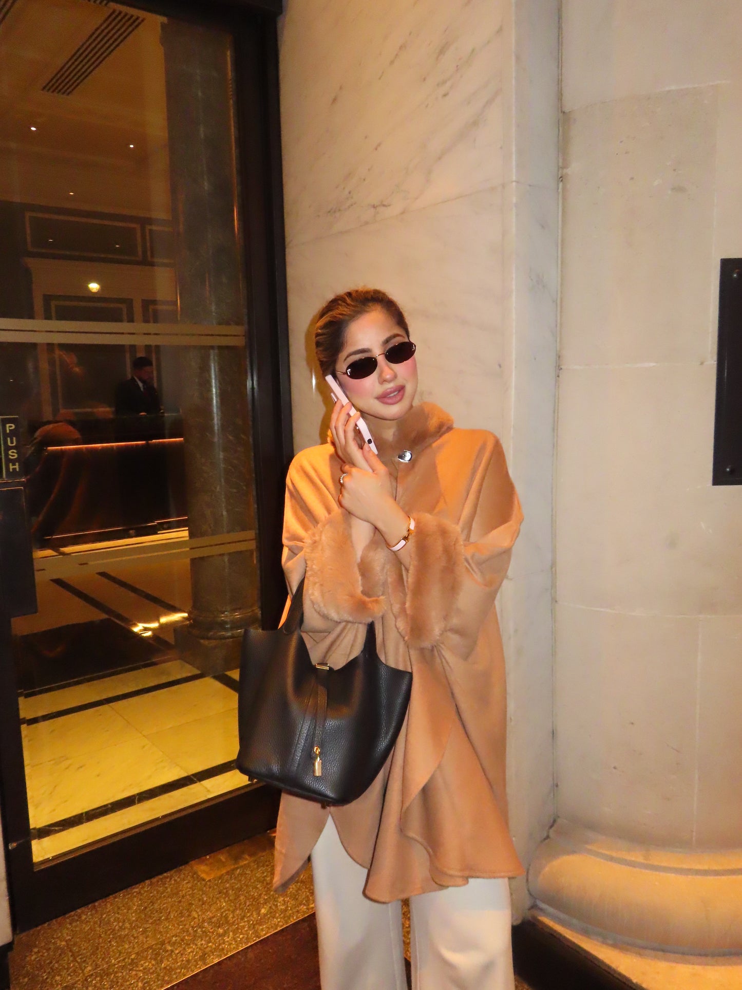 Lily woollen cape shawl with fur trim