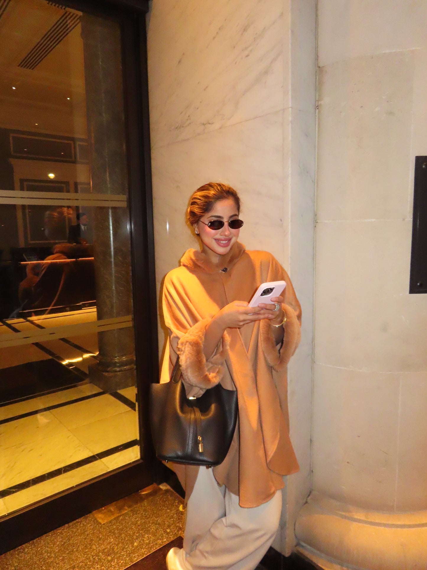 Lily woollen cape shawl with fur trim