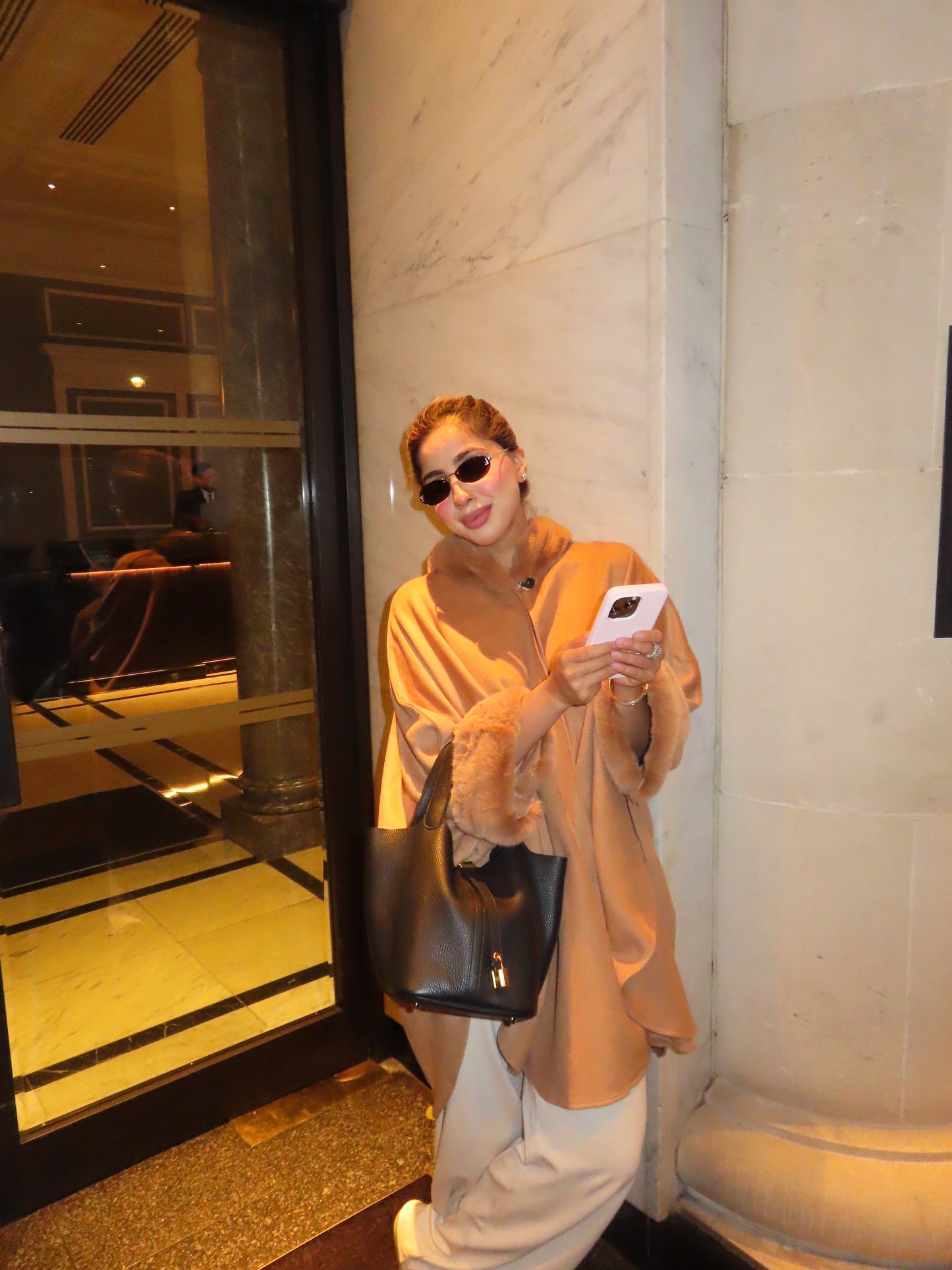 Lily woollen cape shawl with fur trim