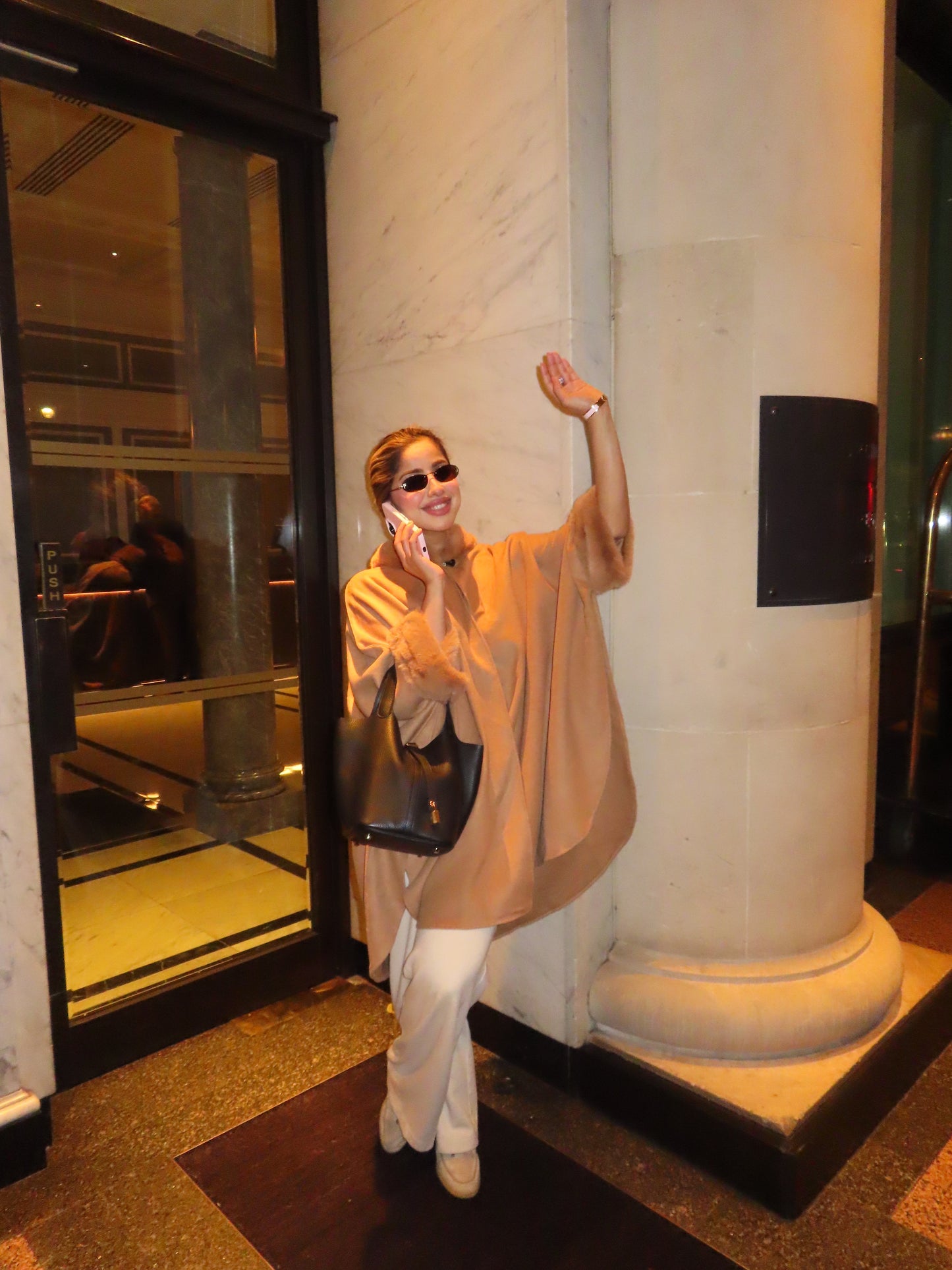 Lily woollen cape shawl with fur trim