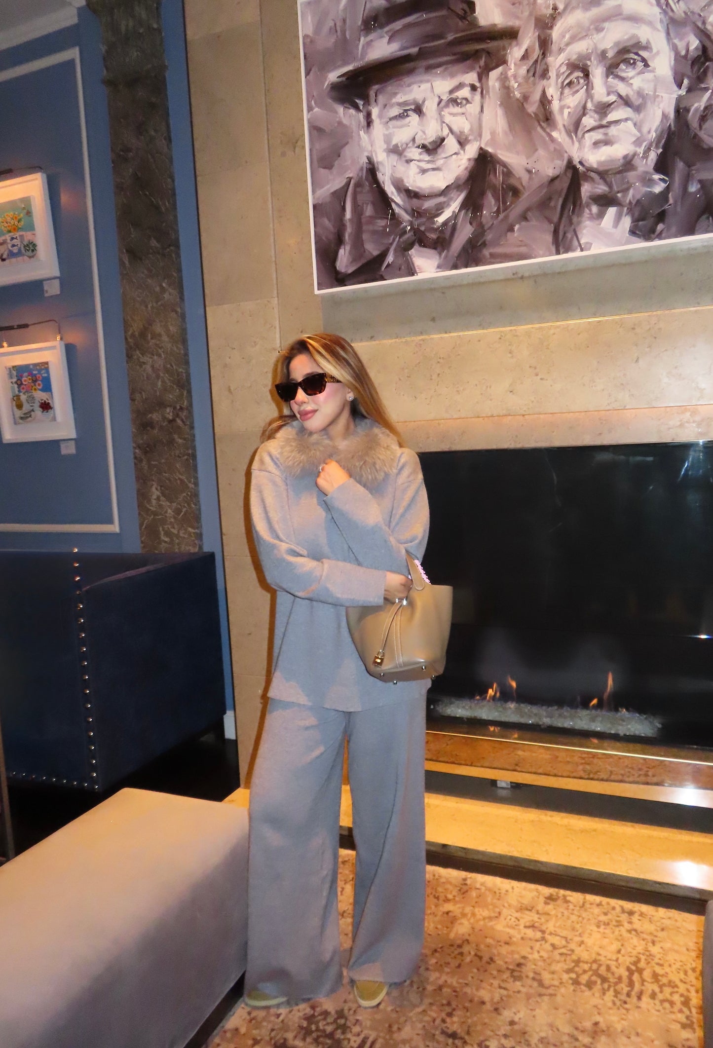 Blair faux fur collared knit set