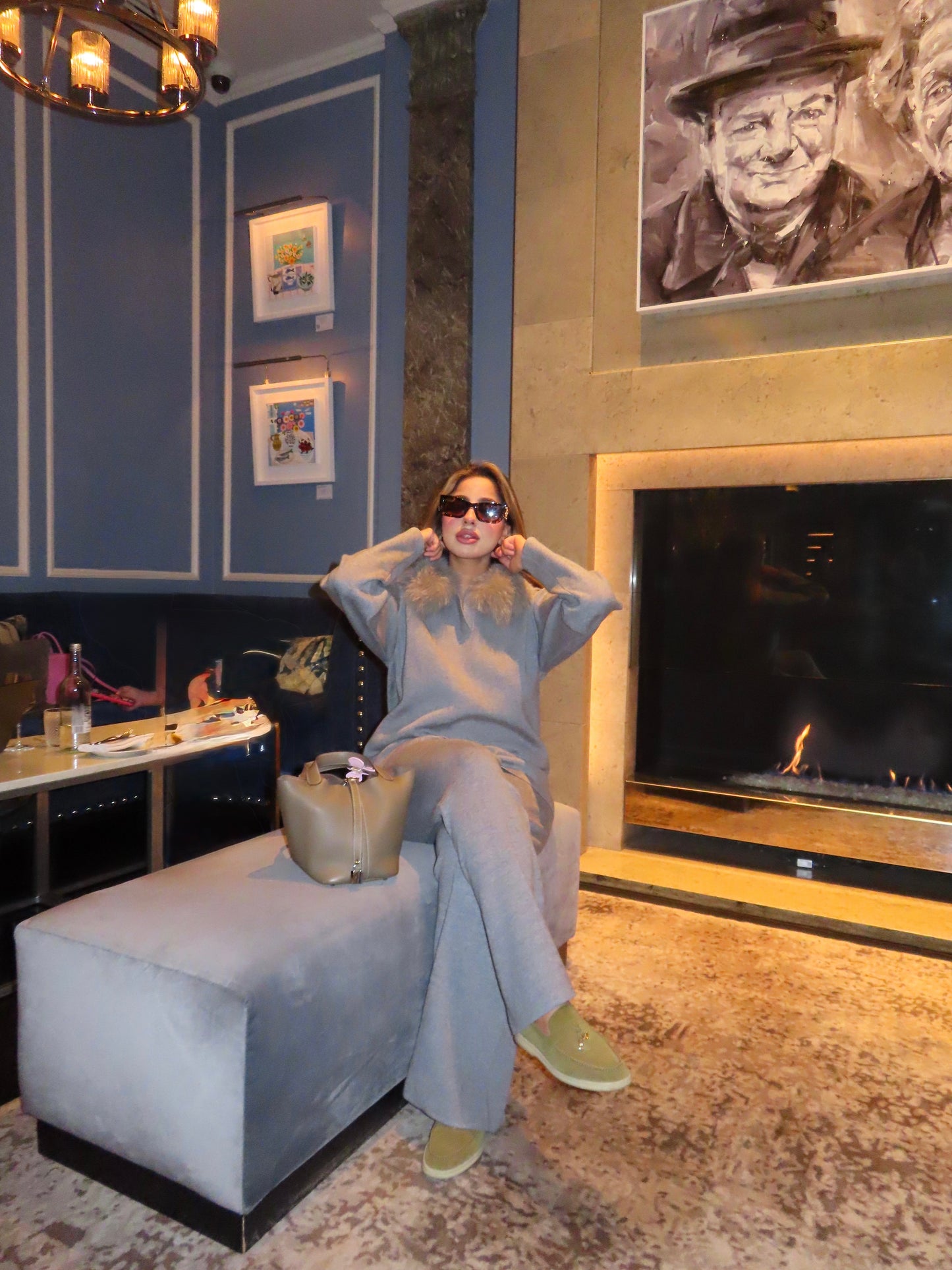 Blair faux fur collared knit set