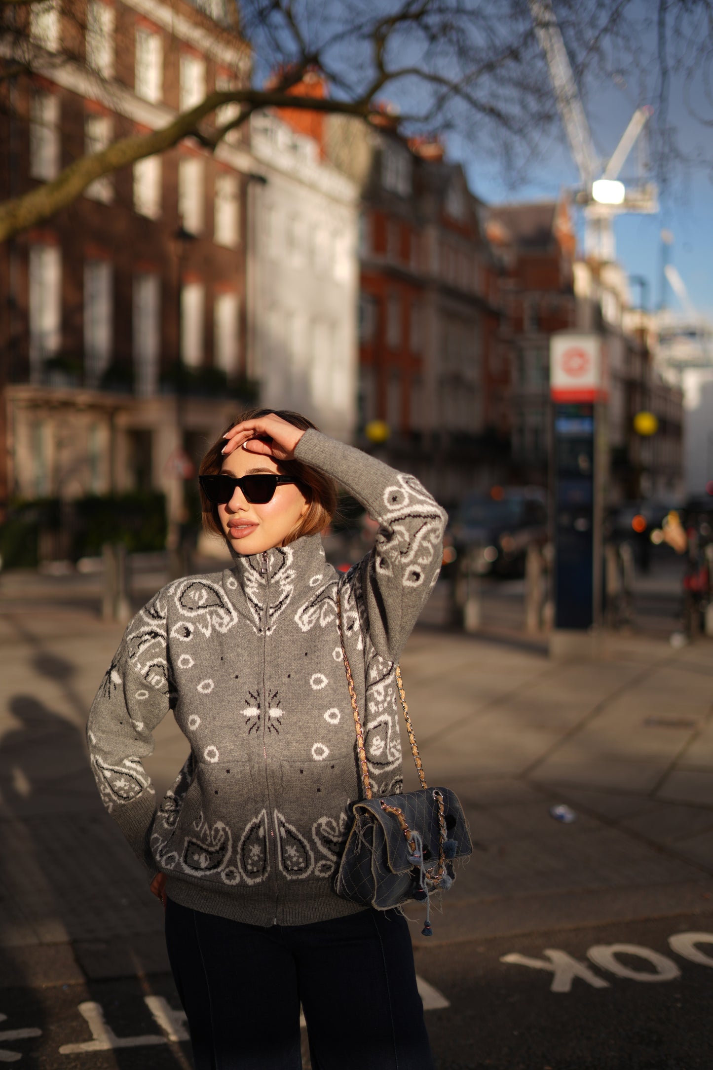Grey patterned knit jacket