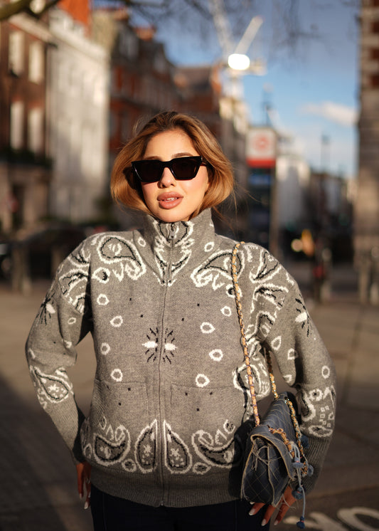 Grey patterned knit jacket