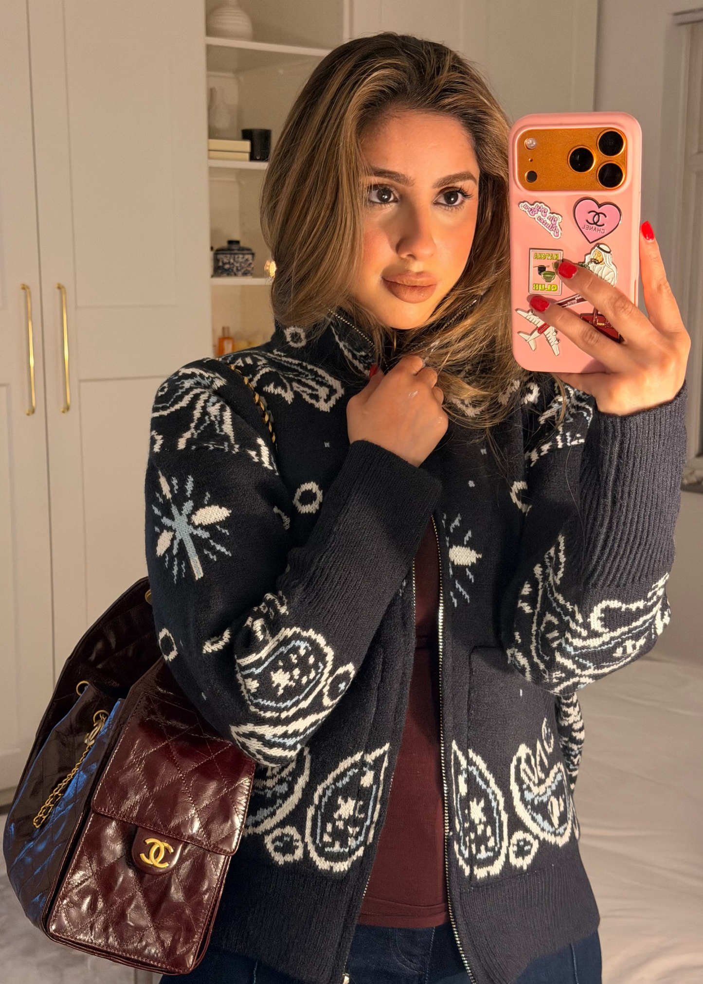 Navy patterned knit jacket