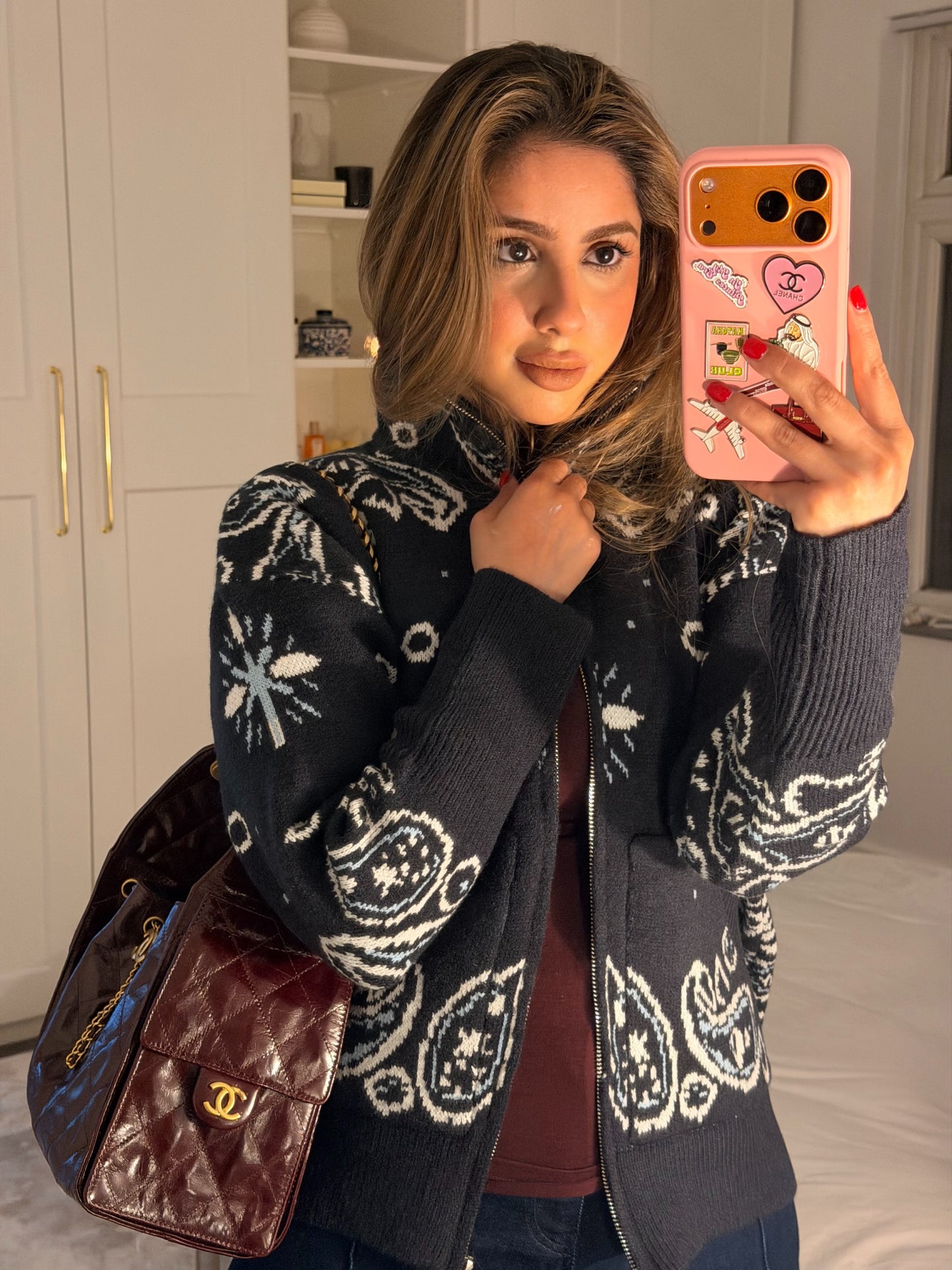 Navy patterned knit jacket