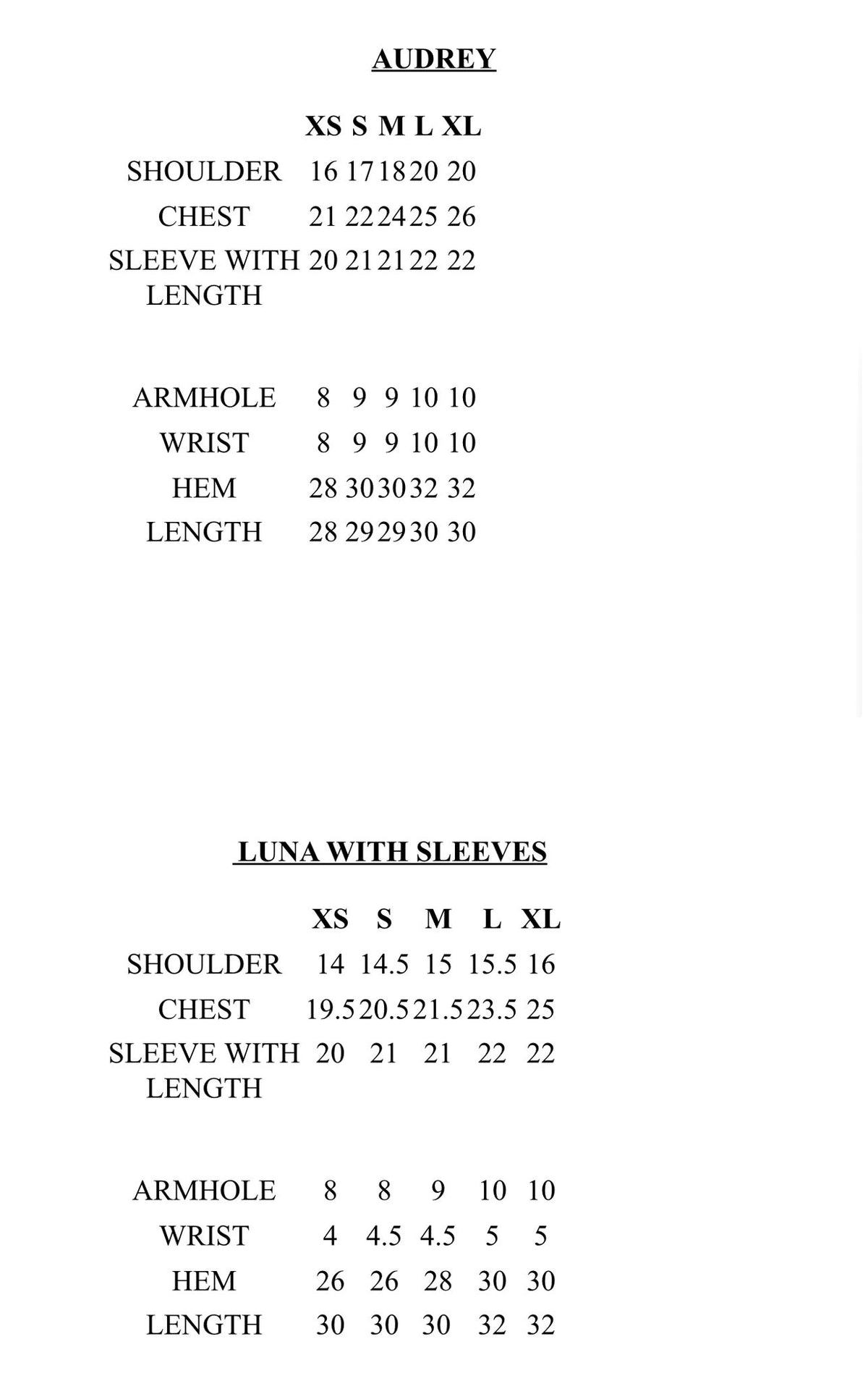 Dear Sizes Size Charts – Dear FK,